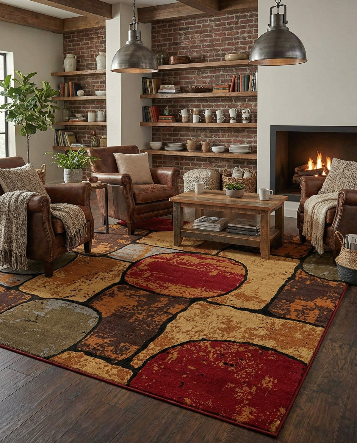 Bistro Lounge Collection Area Rug -  Cappuccino Square Multi  lifestyle 83