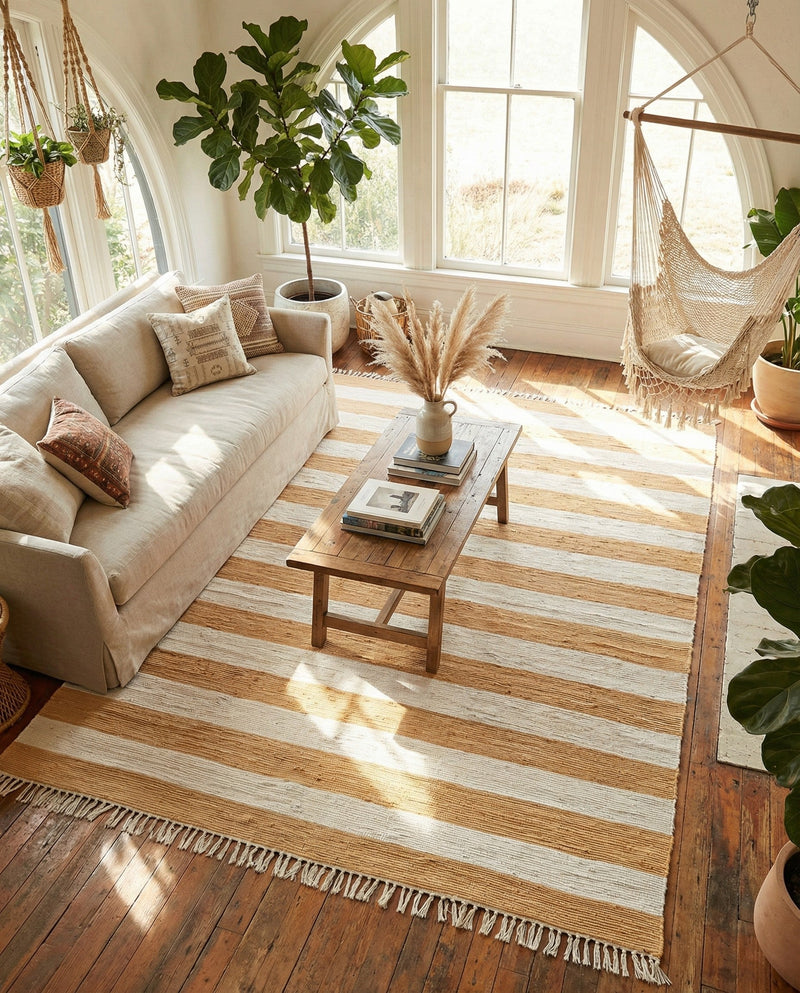 Tassel Trail Collection Area Rug - Pathway (Beige) Rectangle Beige  lifestyle 24