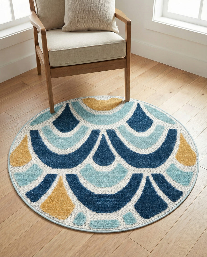 Caribbean Terrace Collection Area Rug -  Barbados Round Blue  lifestyle 44