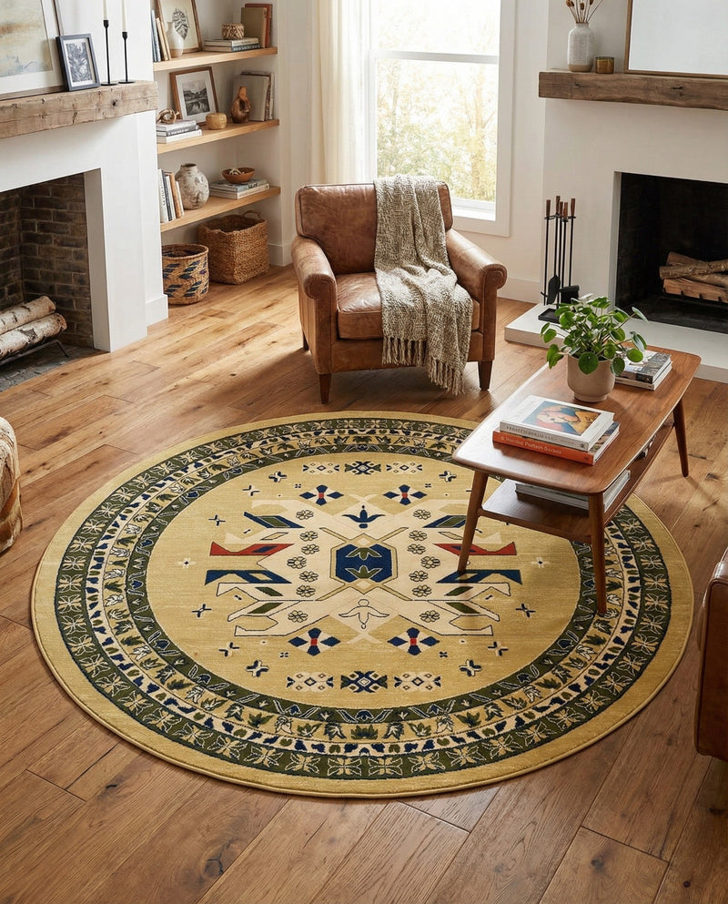 Tabriz Tapestries Collection Area Rug - Azerbaijan (Cream) Round Cream  lifestyle 57