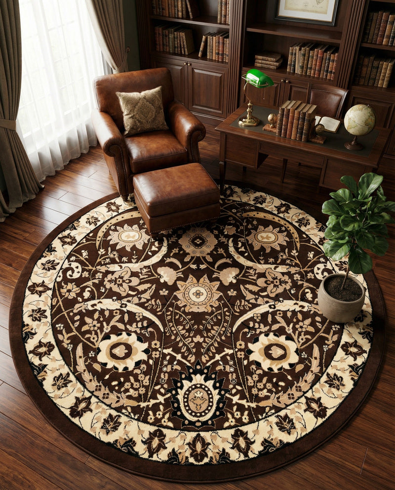 Tabriz Tapestry Collection Area Rug - Sahand (Brown) Round Brown  lifestyle 44