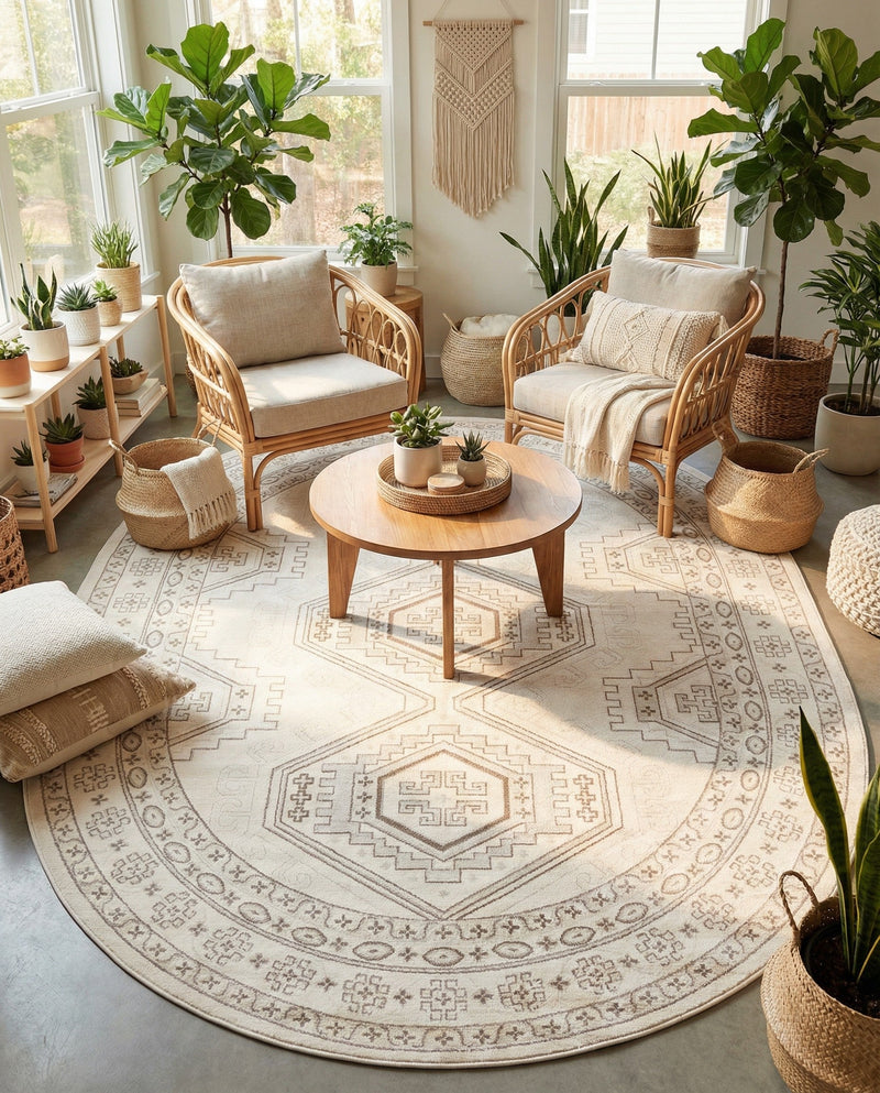 Savannah Elegance Collection Area Rug -  Tybee (Ivory) Oval Ivory  lifestyle 78