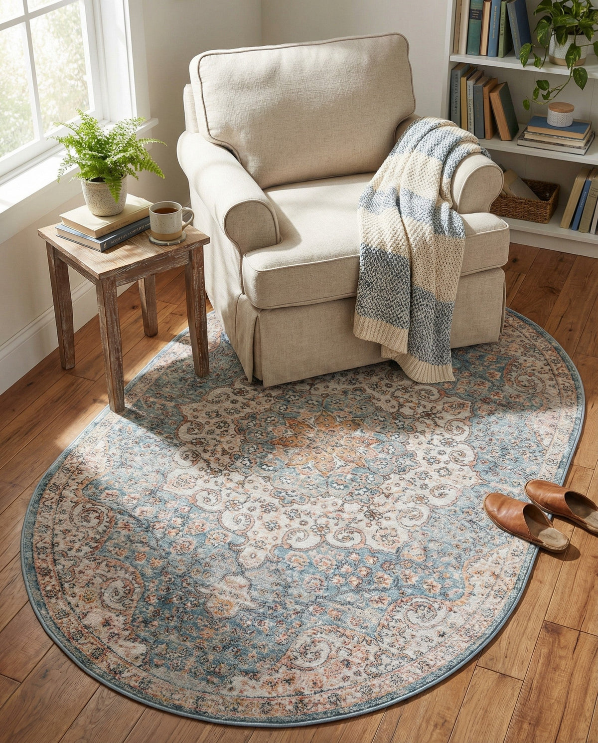 Coastal Haven Collection Area Rug - Seabreeze (Blue) Oval Blue  lifestyle 104