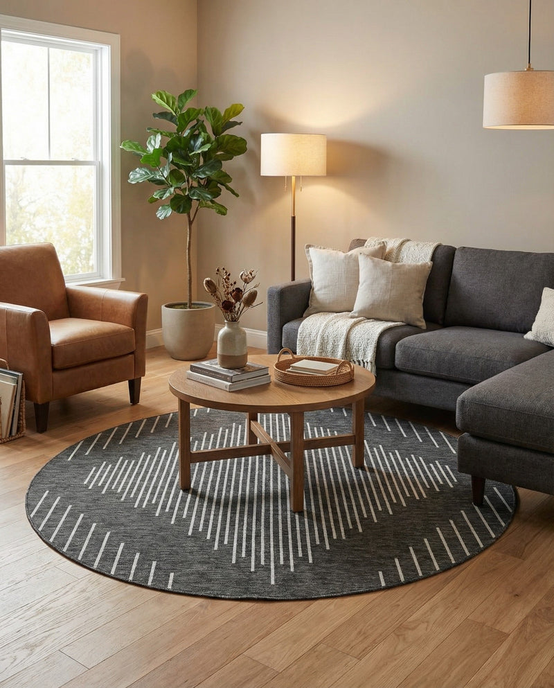 Urban Terrace Collection Area Rug -  Chelsea (Charcoal Gray) Round Charcoal Gray  lifestyle 25