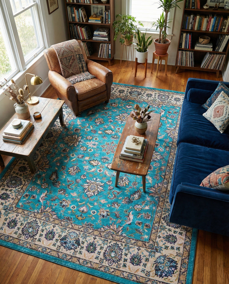 Casablanca Tapestry Collection Area Rug -  Marrakech (Arctic Aqua Blue) Rectangle Arctic Aqua Blue  lifestyle 10