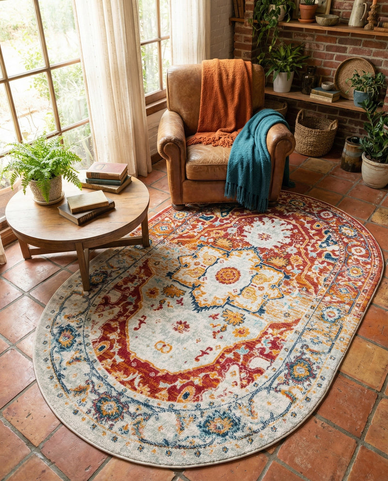 Parisian Elegance Collection Area Rug - Versailles (Rust Red) Oval Rust Red  lifestyle 74