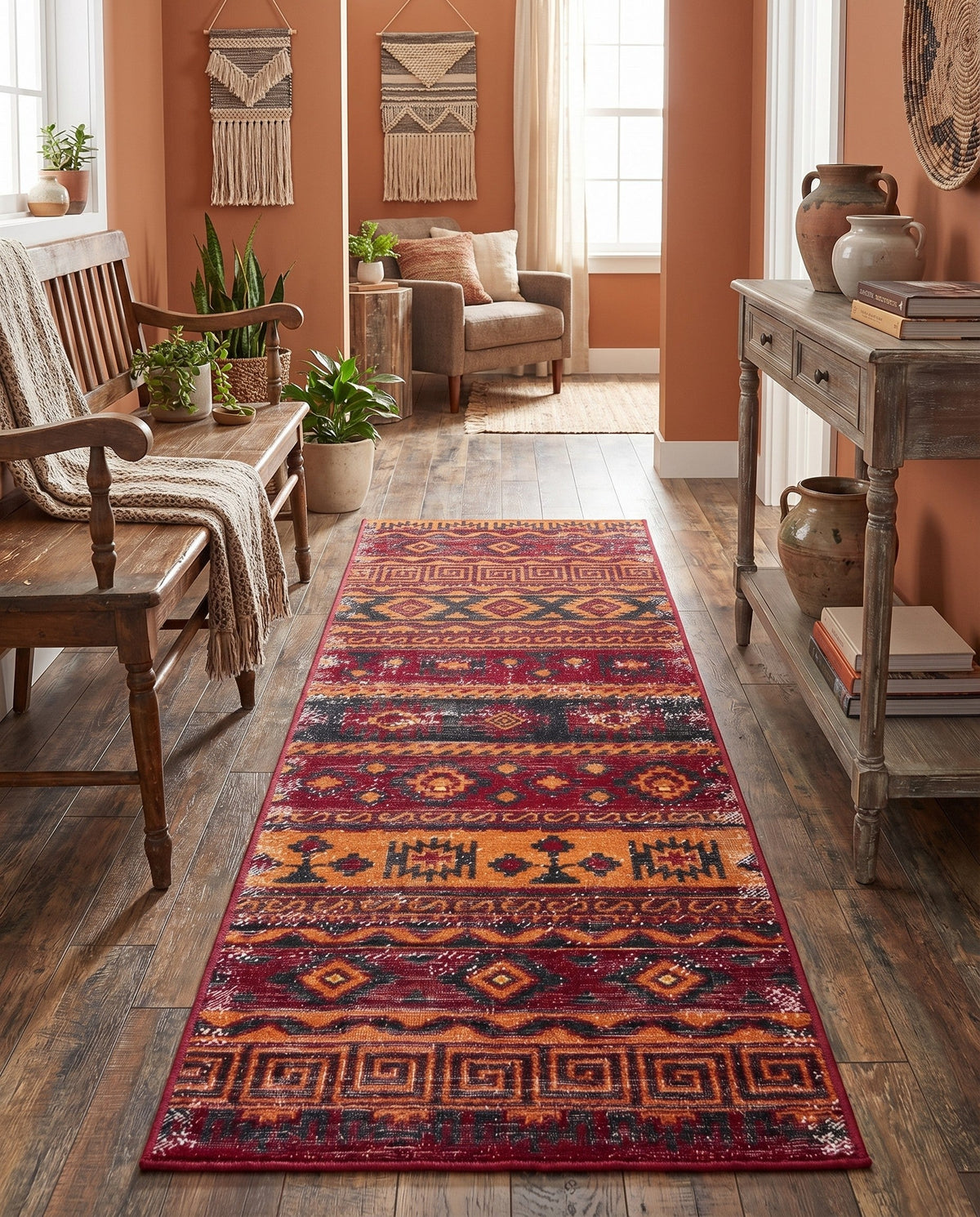 Geneva Terrace Collection Area Rug - Montreux Runner Rust Red  lifestyle 106