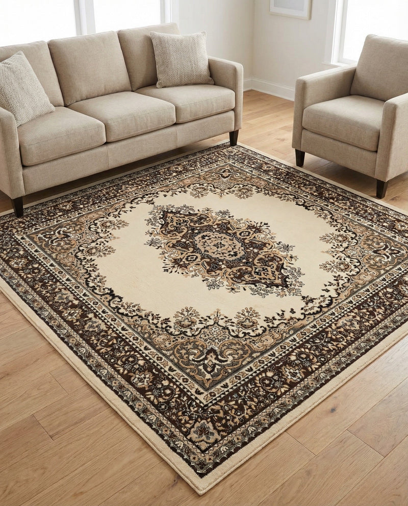 Tabriz Tapestry Collection Area Rug - Azerbaijan (Ivory) Square Ivory  lifestyle 52