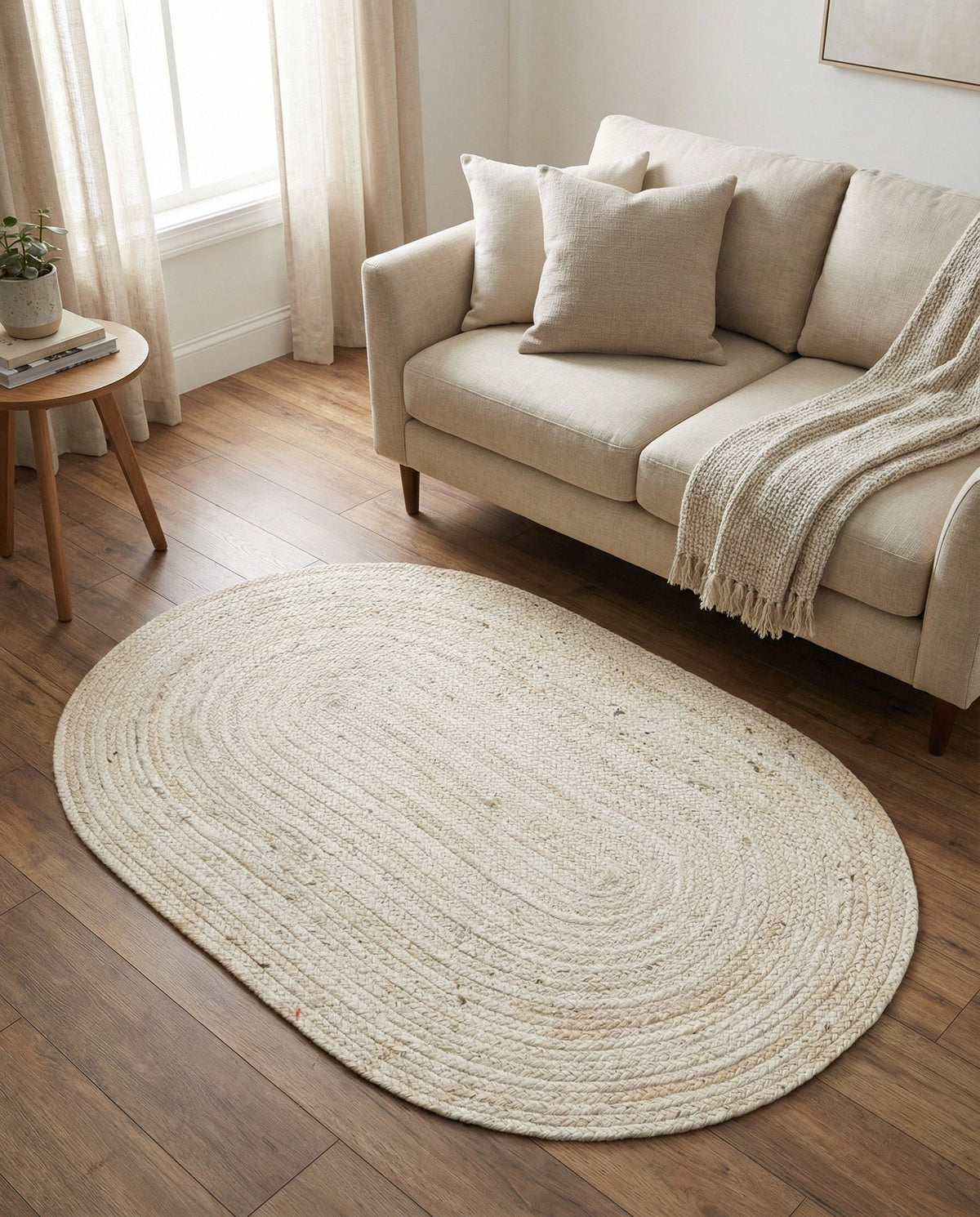 Woven Seaside Jute Collection Area Rug - Savannah (White) Oval White  lifestyle 87