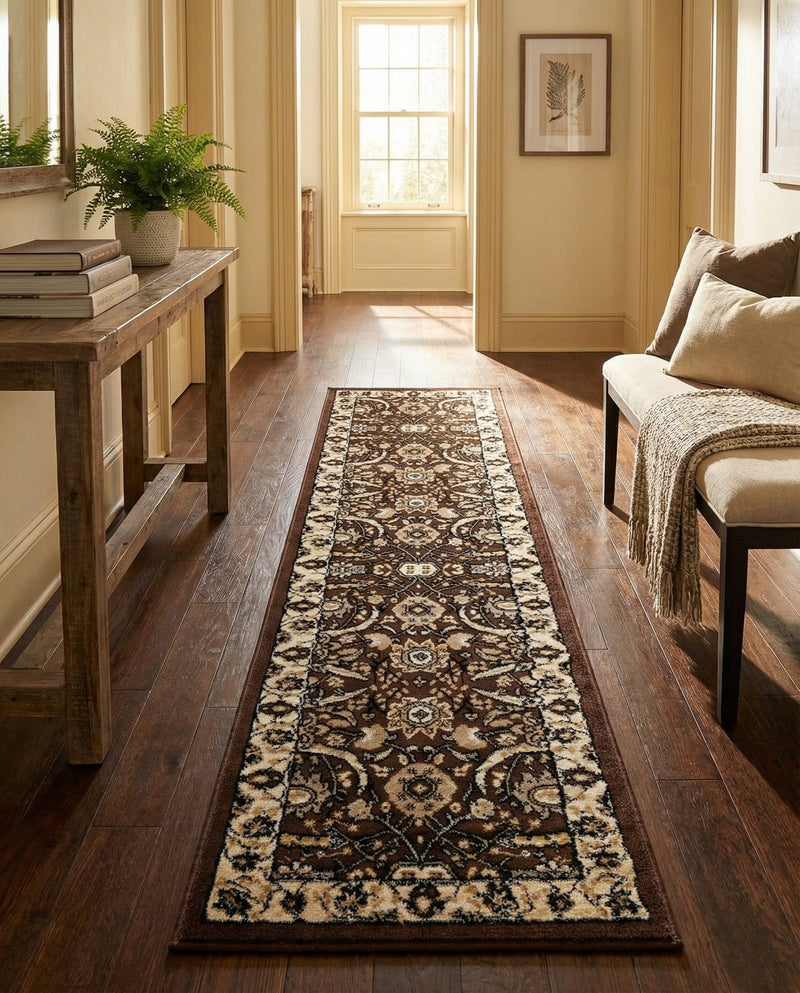 Tabriz Tapestry Collection Area Rug - Sahand (Brown) Runner Brown  lifestyle 46