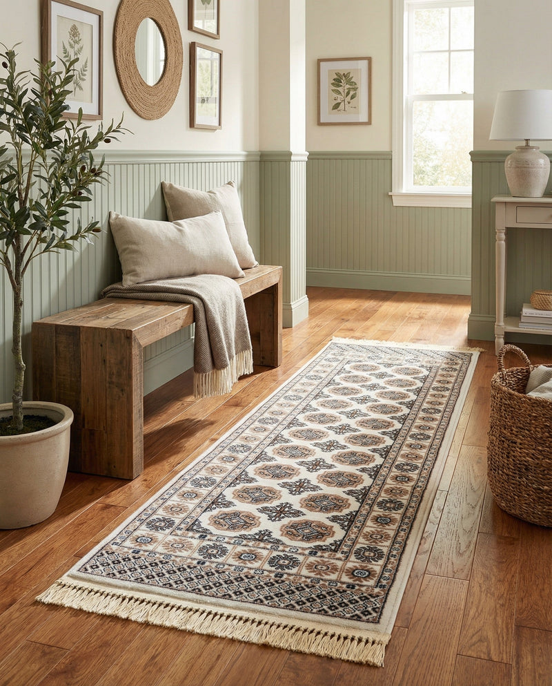 Samarkand Elegance Collection Area Rug -  Margilan (Ivory) Runner Ivory  lifestyle 66