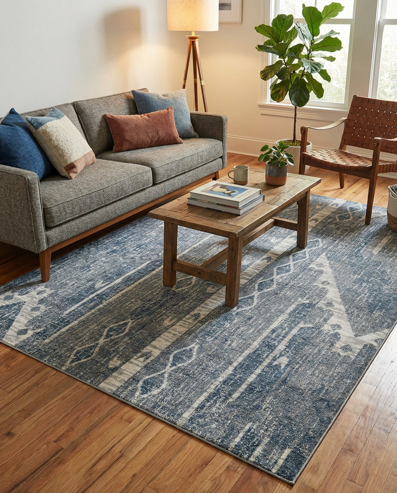 Cascade Range Collection Area Rug - Hood (Blue Gray) Rectangle Blue Gray  lifestyle 22