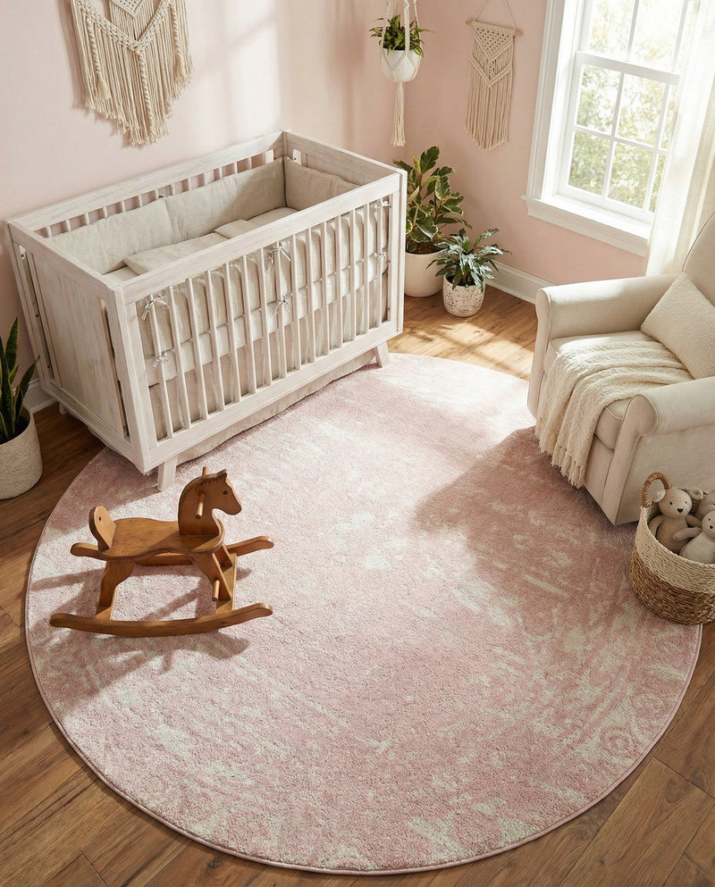 Brighton Stripes Collection Area Rug - Sussex (Pink) Round Pink  lifestyle 17