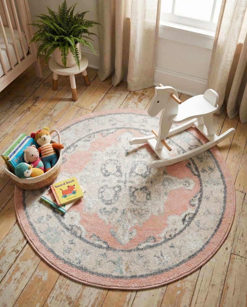 Beverly Grove Collection Area Rug -  Fairfax (Rose) Round Rose  lifestyle 27