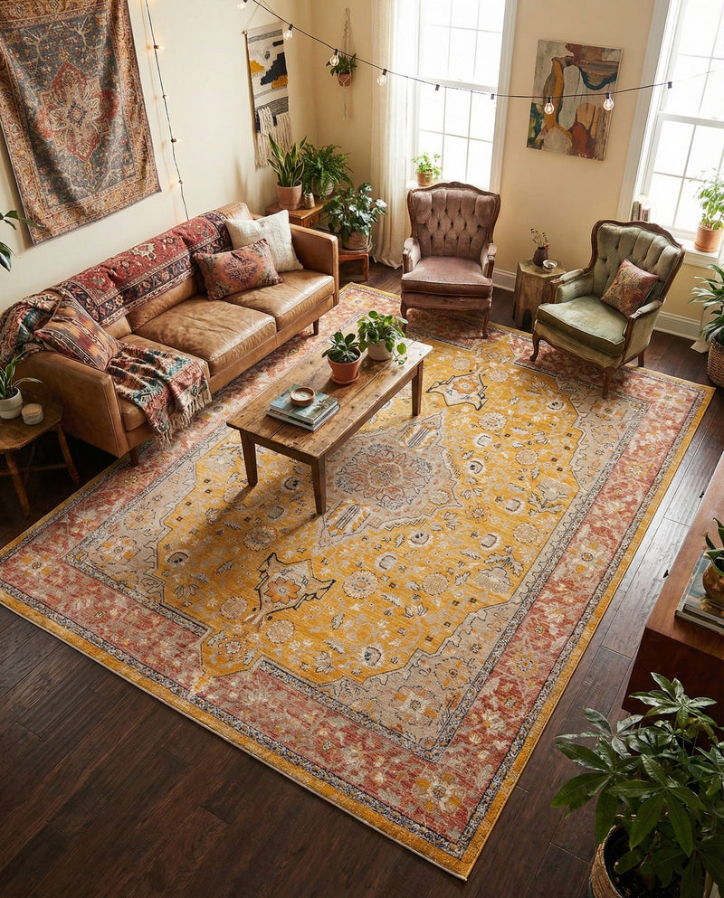 Seville Stripes Collection Area Rug - Cadiz (Yellow) Rectangle Yellow  lifestyle 24