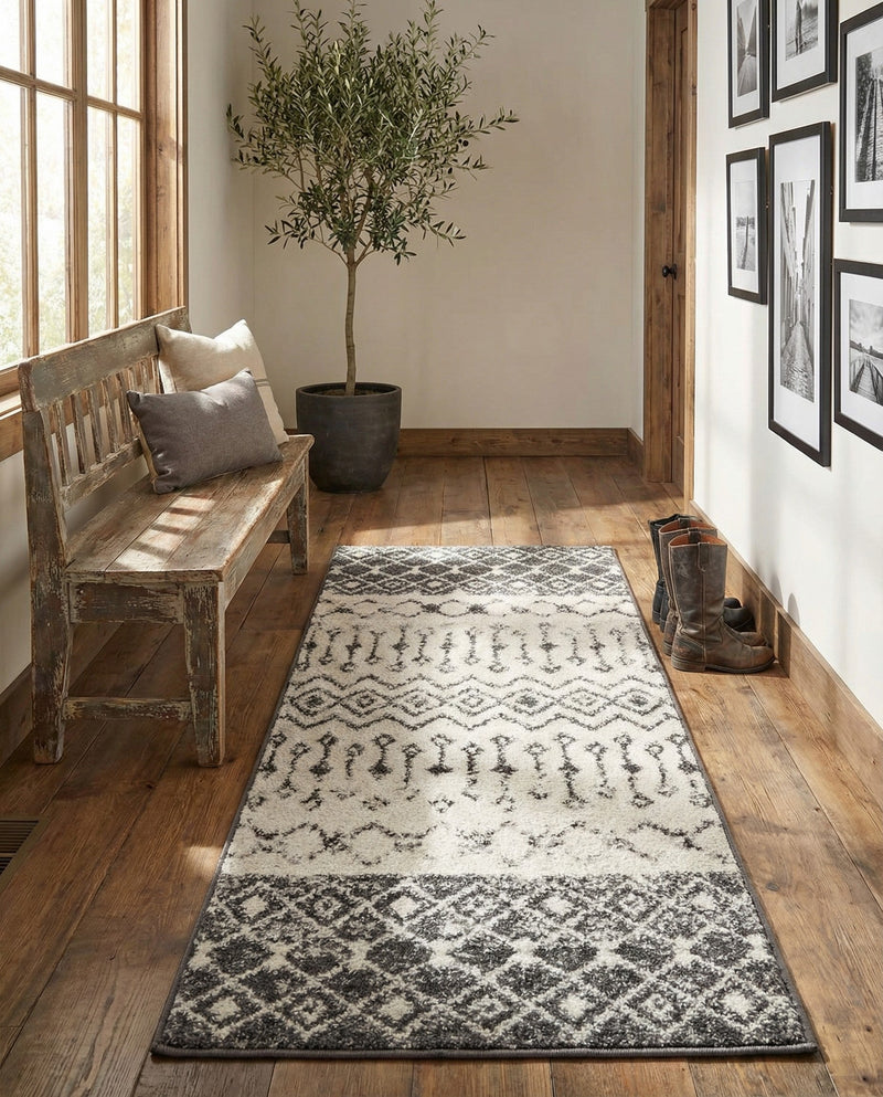 Mediterranean Lattice Collection Area Rug -  Casablanca (Ivory and Gray) Runner Ivory and Gray  lifestyle 36