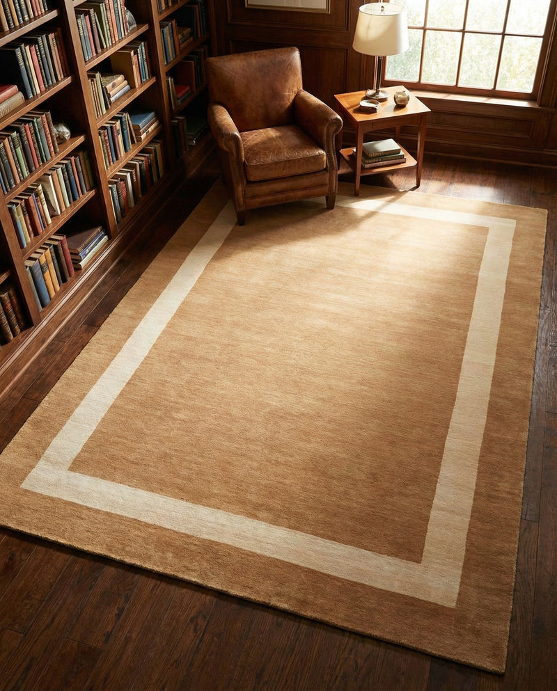 Savannah Borders Wool Collection Area Rug - Chatham Rectangle Latte Brown  lifestyle 30