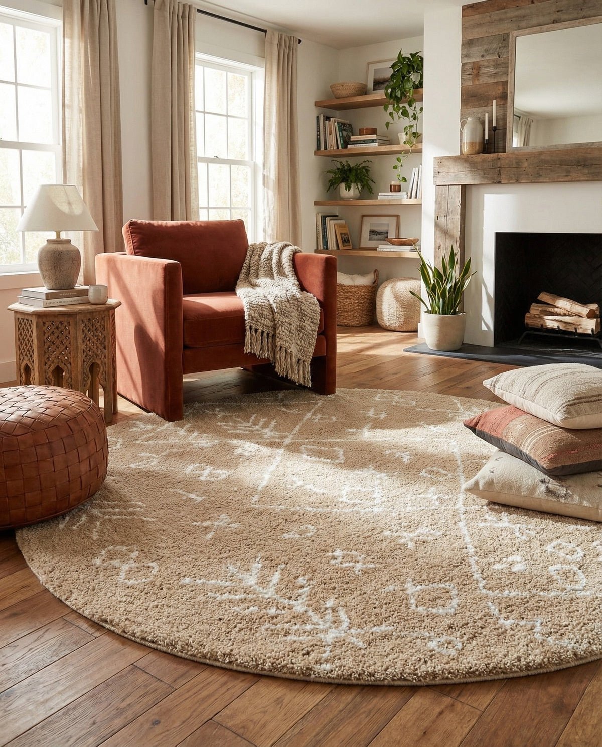 Casablanca Comfort Collection Area Rug - Sahara Round Taupe  lifestyle 120