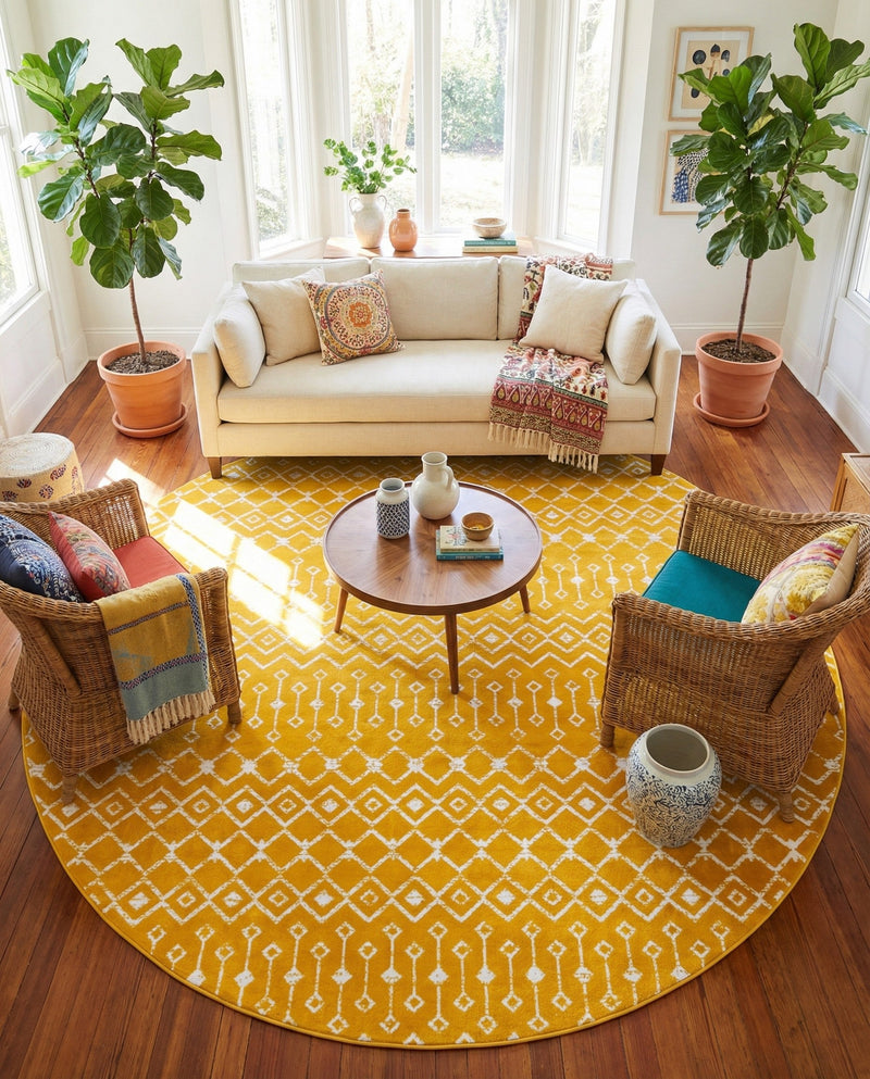 Marrakech Lattice Collection Area Rug - Medina (Yellow) Round Yellow  lifestyle 52