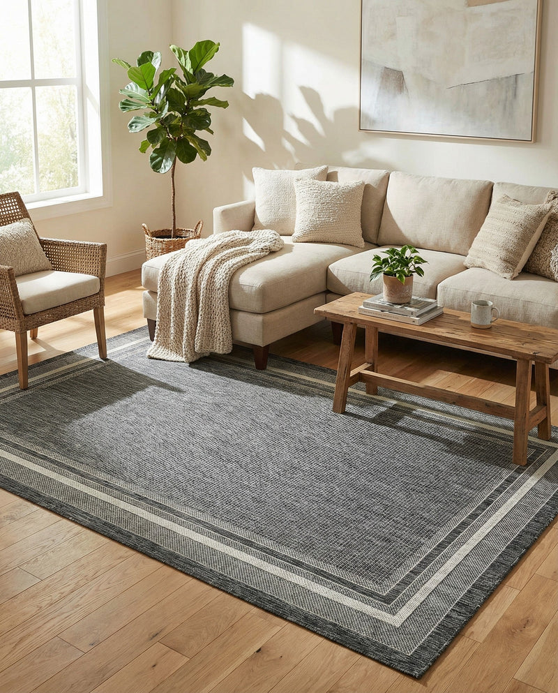 Terrace Fringe Collection Area Rug - Veranda (Black) Rectangle Black  lifestyle 33