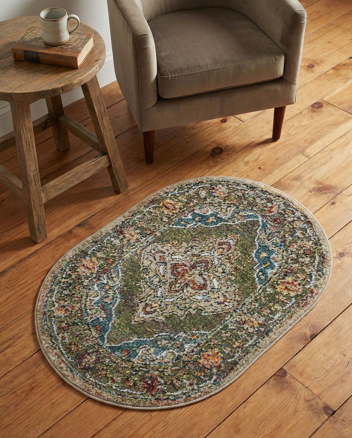 Savannah Soiree Collection Area Rug - Serengeti (Green) Oval Green  lifestyle 111