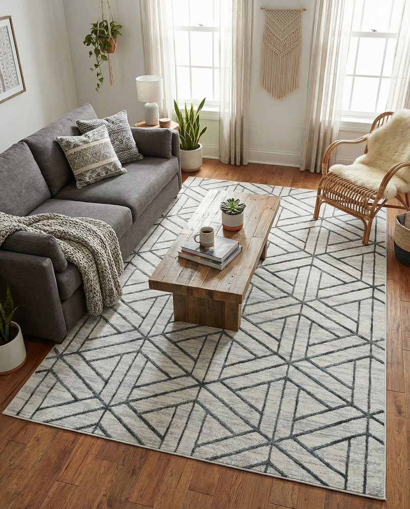 Garden Maze Retreat Collection Area Rug -  Topiarytrail Rectangle White  lifestyle 21