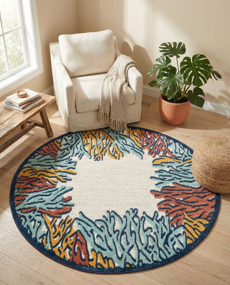 Caribbean Terrace Collection Area Rug -  Tortola Round Multi  lifestyle 60
