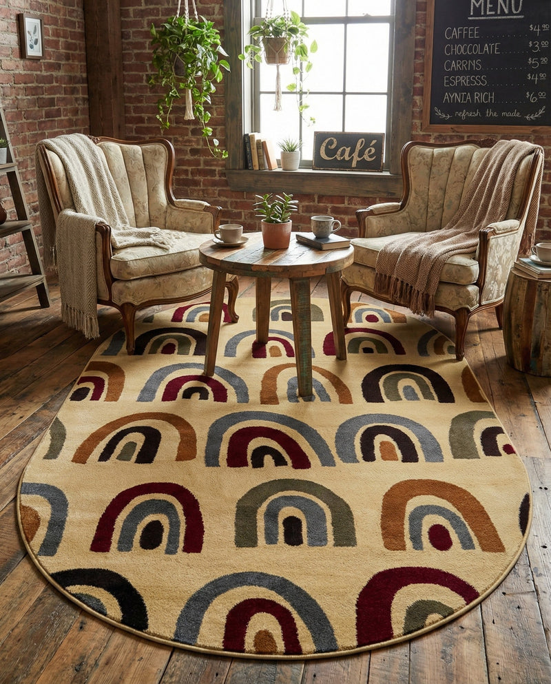 Bistro Lounge Collection Area Rug -  Breve Oval Cream  lifestyle 40