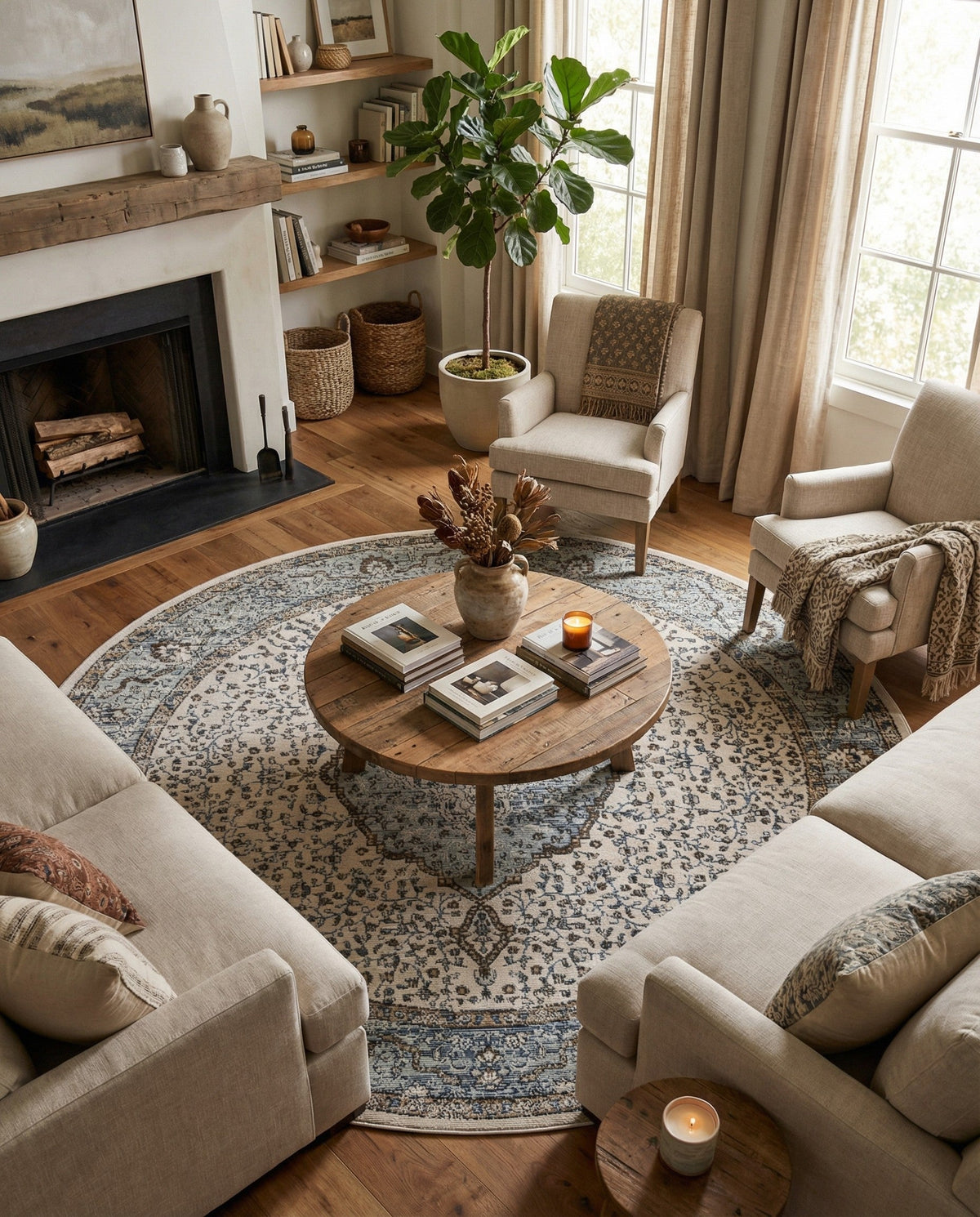 Mykonos Manor Collection Area Rug - Delos Round Blue  lifestyle 74