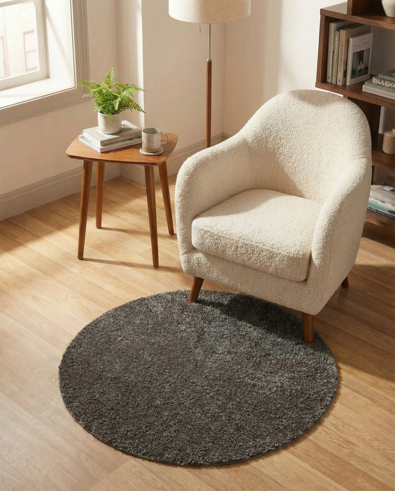 Cozy Comfort Shag Collection Area Rug - Haven (Smoke Gray) Round Smoke Gray  lifestyle 53