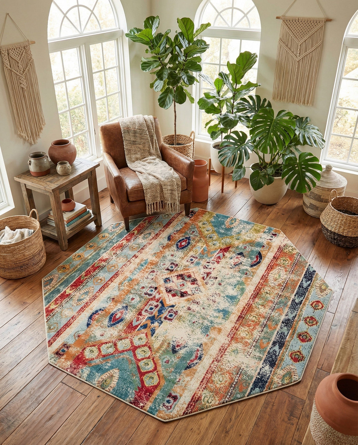 Sedona Vista Collection Area Rug -  Navajo Octagon Blue  lifestyle 102