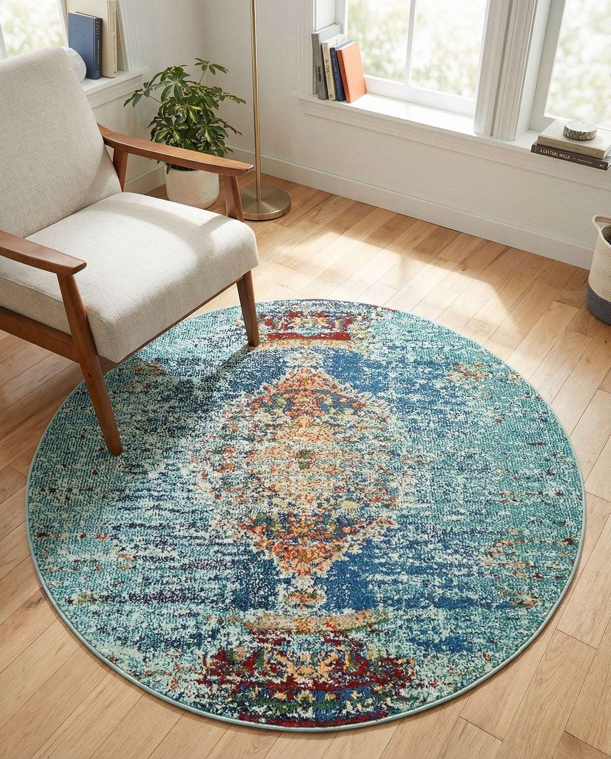 Venetian Tapestry Collection Area Rug -  Giudecca Round Turquoise  lifestyle 89