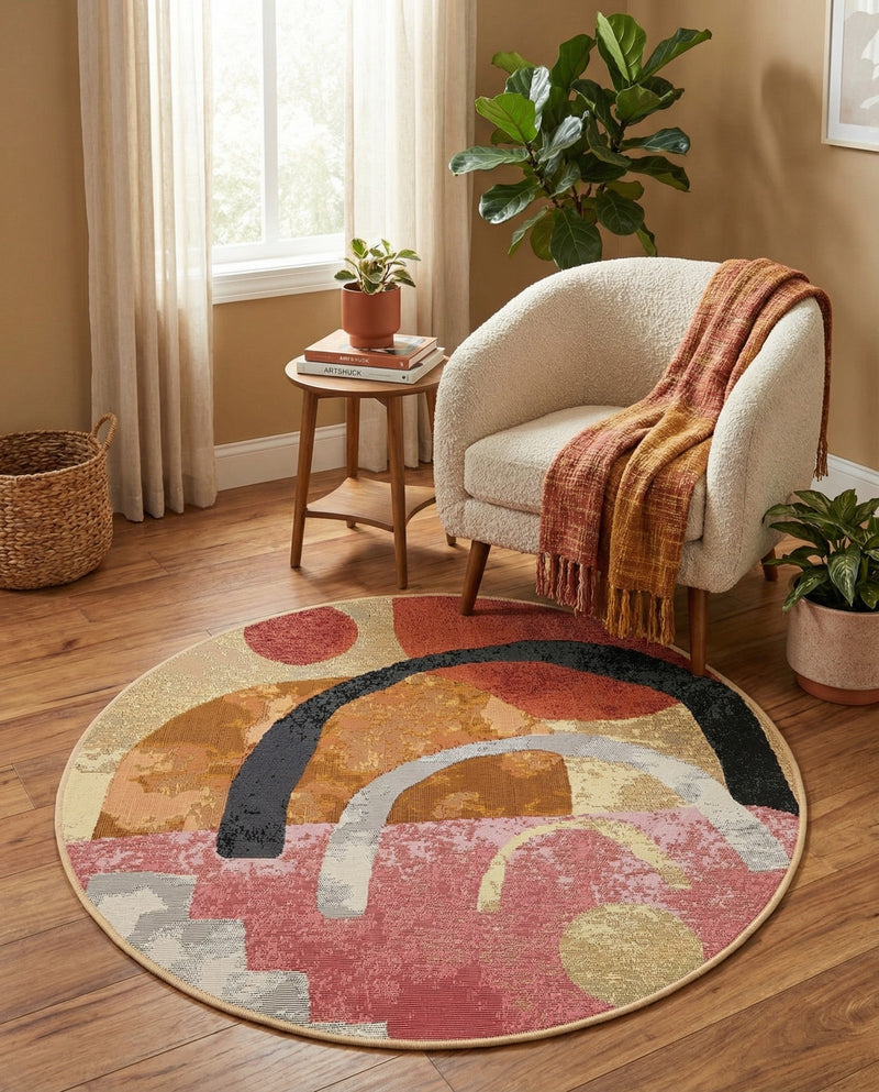 Urban Terrace Collection Area Rug -  Skyline Round Multi  lifestyle 77