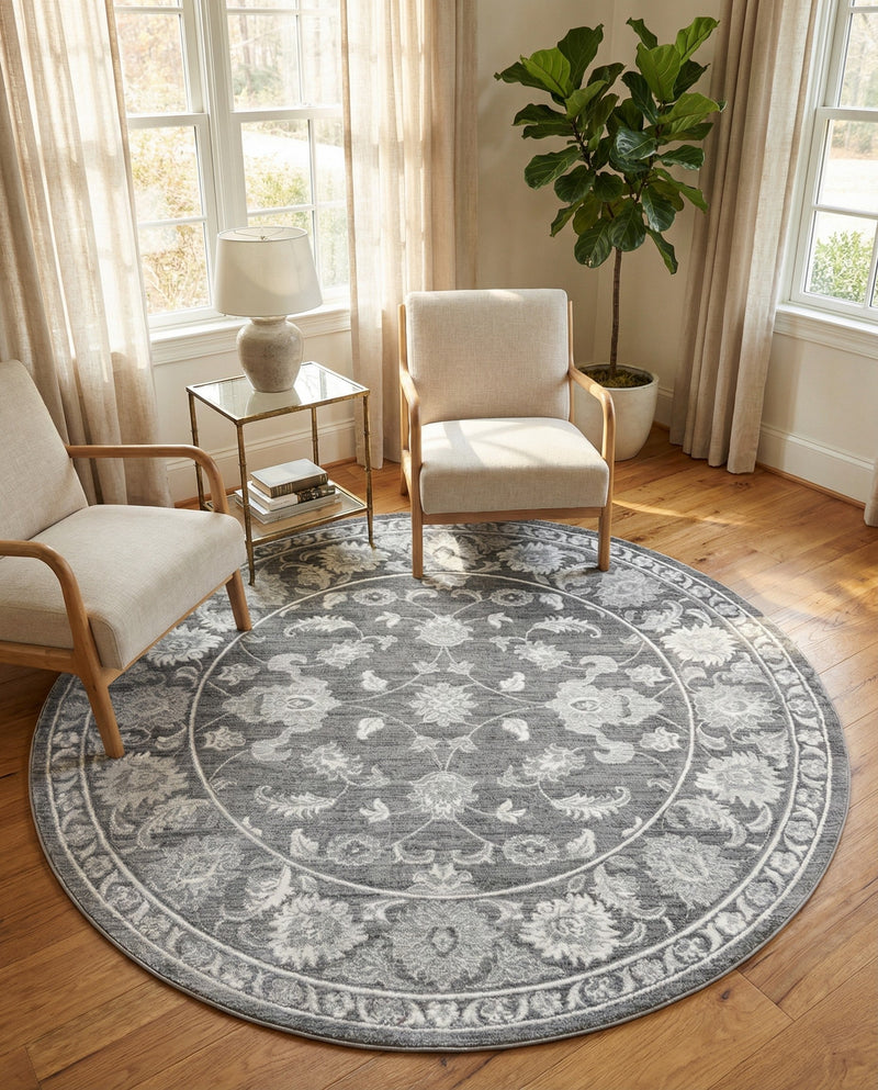 Charleston Elegance Collection Area Rug -  Seaport (Gray) Round Gray  lifestyle 46