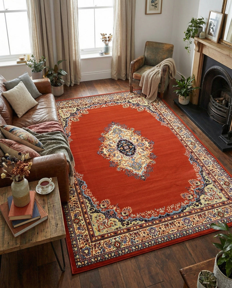 Tabriz Tapestry Collection Area Rug - Azerbaijan (Terracotta) Rectangle Terracotta  lifestyle 7