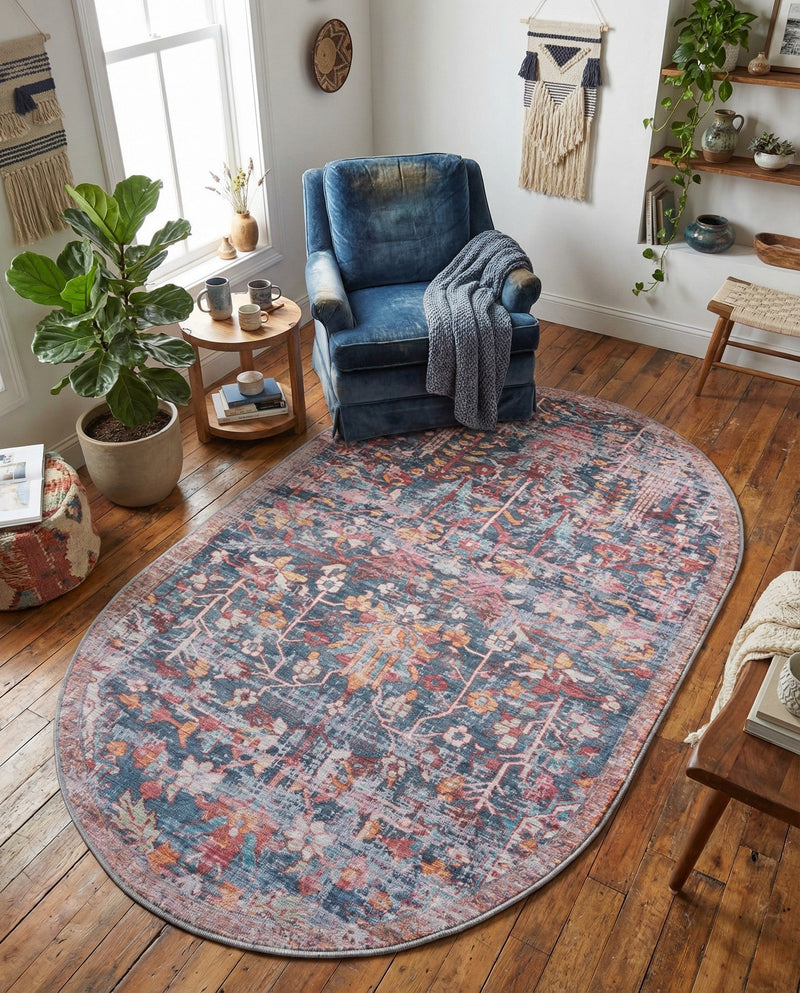 Zahara Oasis Collection Area Rug -  Nador Oval Navy Blue  lifestyle 75