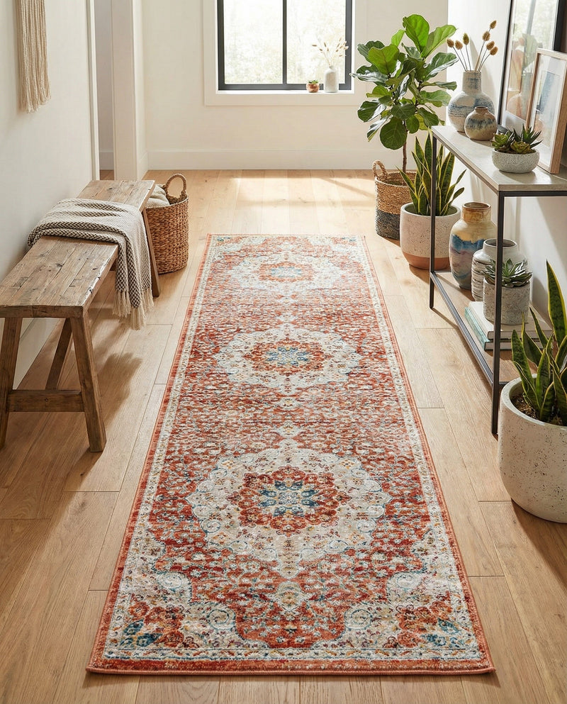 Coastal Haven Collection Area Rug - Seabreeze (Red) Runner Red  lifestyle 78