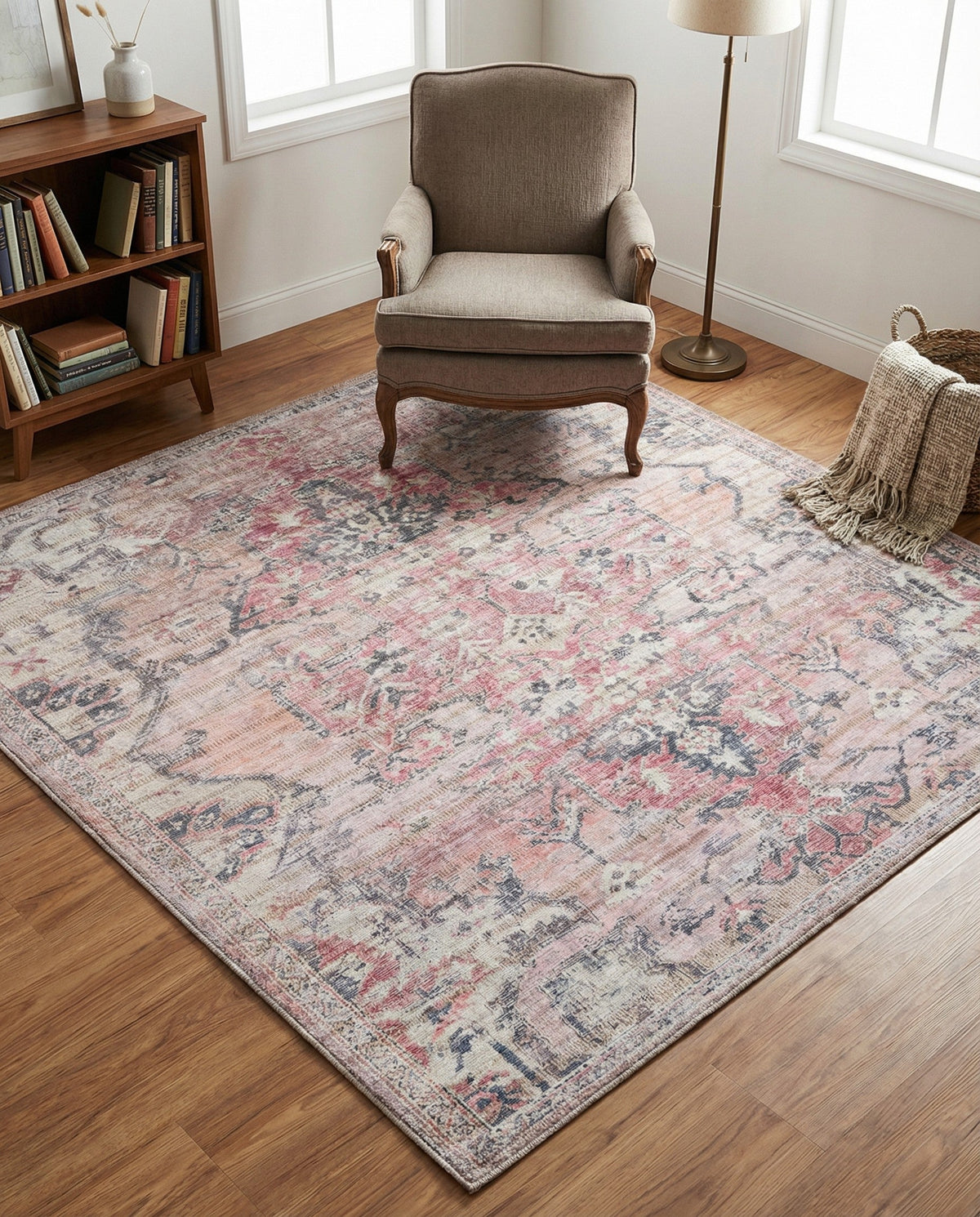Vintage Memories Collection Area Rug - Echoes Square Beige pink  lifestyle 105