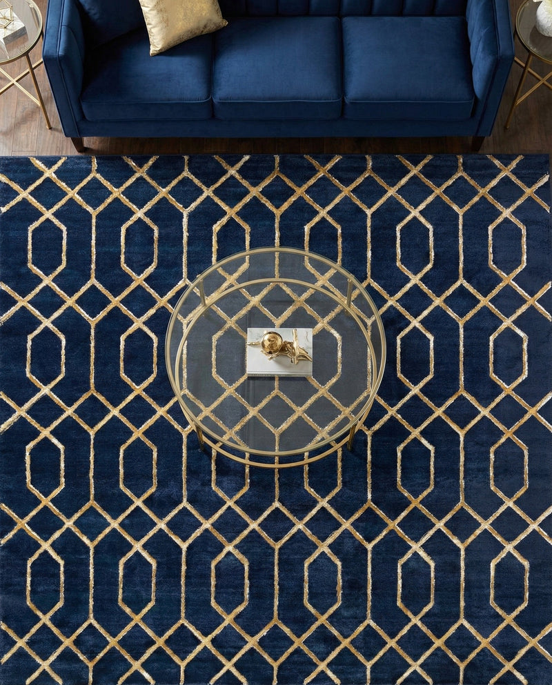 Hollywood Luxe Collection Area Rug - Sunset (Navy Blue Gold) Square Navy Blue Gold  lifestyle 56