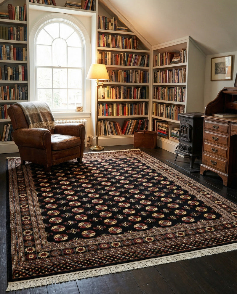 Samarkand Elegance Collection Area Rug -  Margilan (Black) Rectangle Black  lifestyle 12