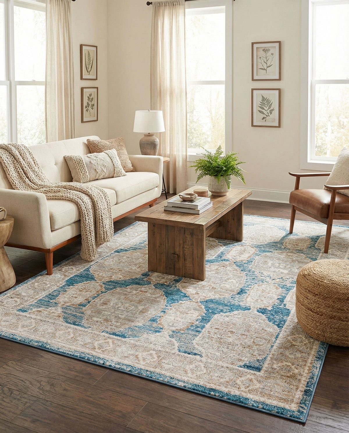 Seville Stripes Collection Area Rug -  Granada (Blue) Rectangle Blue  lifestyle 17