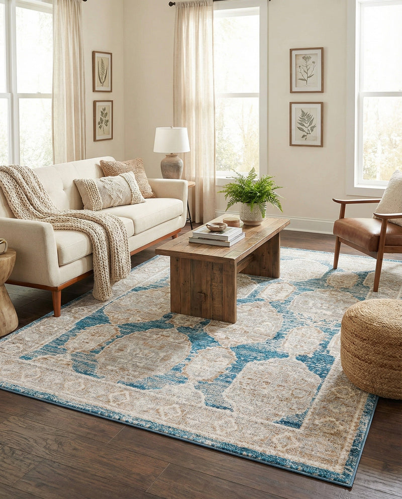 Seville Stripes Collection Area Rug -  Granada (Blue) Rectangle Blue  lifestyle 17
