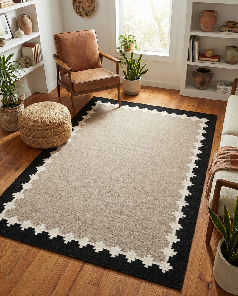 Caspian Wool Collection Area Rug - Baku Rectangle Gray and Black  lifestyle 12