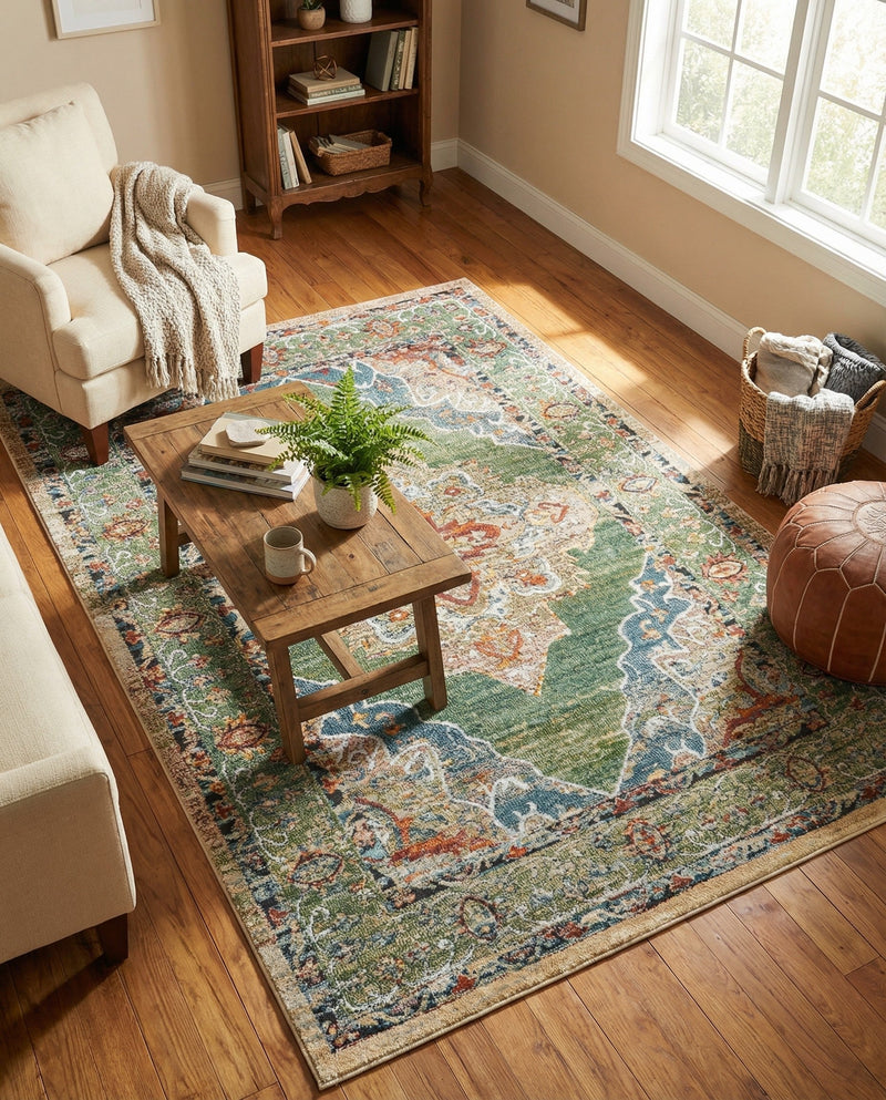 Savannah Soiree Collection Area Rug - Serengeti (Green) Rectangle Green  lifestyle 17