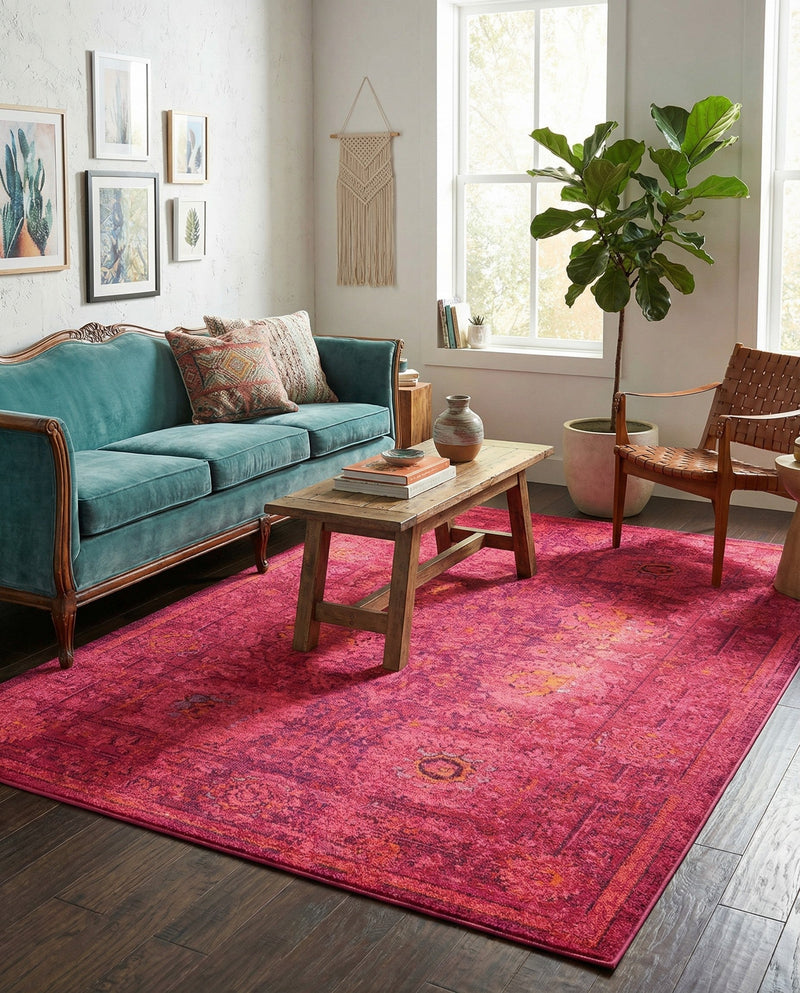 Chateau Elegance Collection Area Rug -  Louvre Rectangle Magenta  lifestyle 15