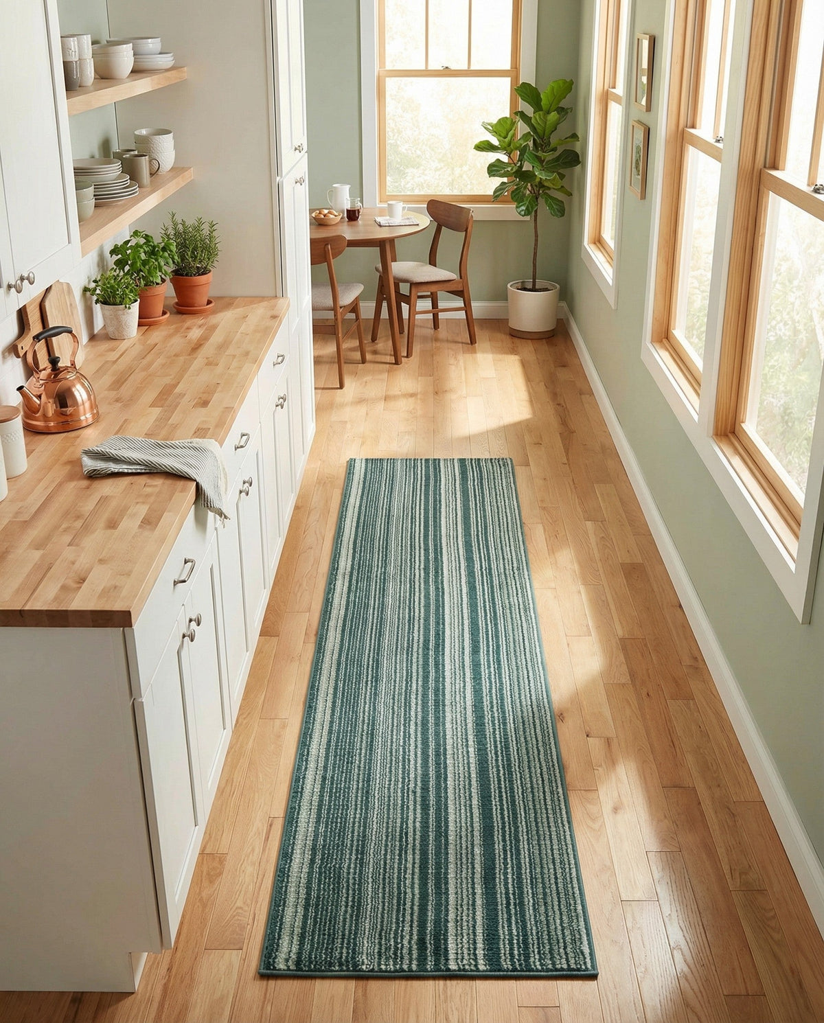 Jewel Oasis Collection Area Rug - Sapphire (Green) Runner Green  lifestyle 123
