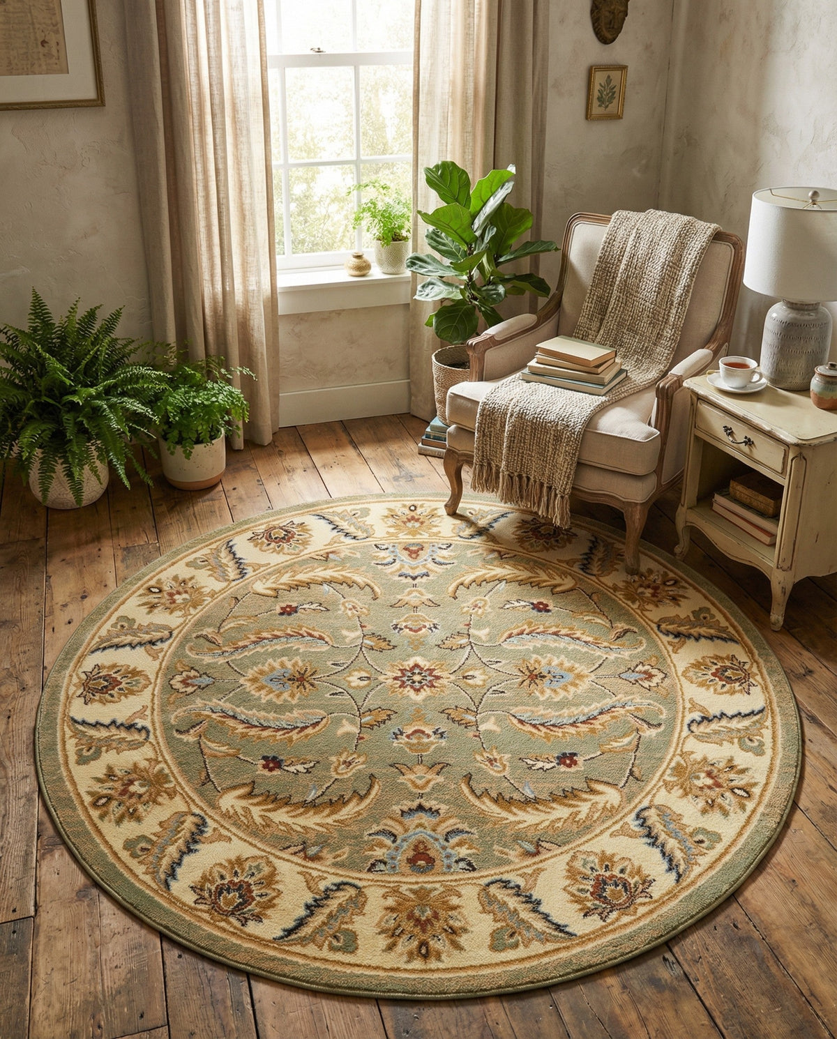 Jaipur Elegance Collection Area Rug -  Lal Round Green  lifestyle 145