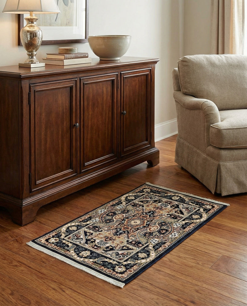 Persian Elegance Collection Area Rug -  Shiraz Rectangle Navy Blue  lifestyle 48