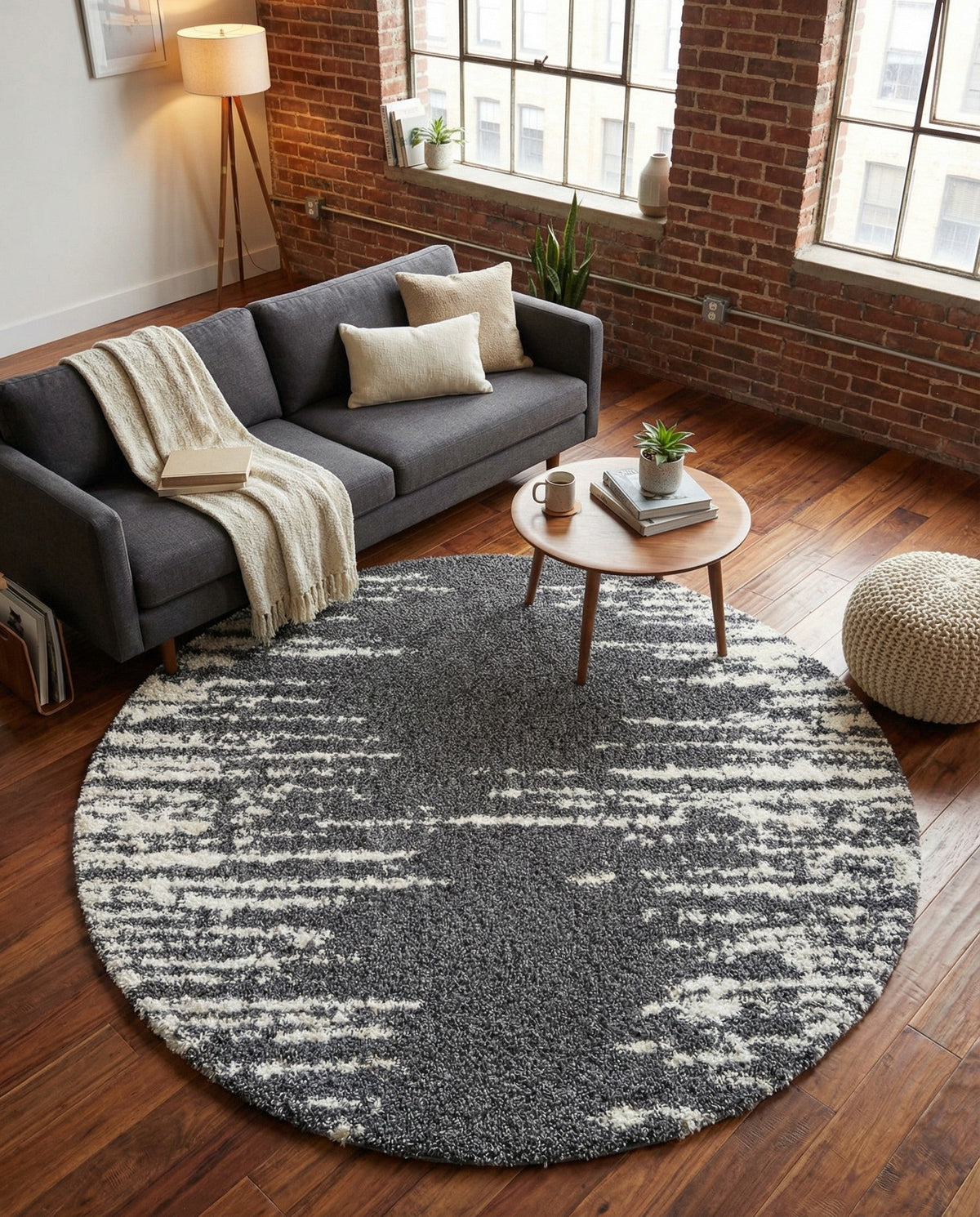Tranquil Tides Shag Collection Area Rug - Marina Round Gray  lifestyle 206
