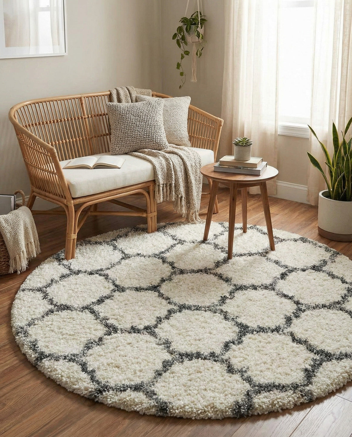 Cozy Cove Shag Collection Area Rug - Marina Round Ivory  lifestyle 182